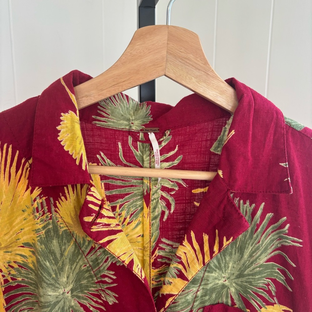 Free People Women's Large Cotton Red Palm Print Malibu Shorts Romper Resortwear